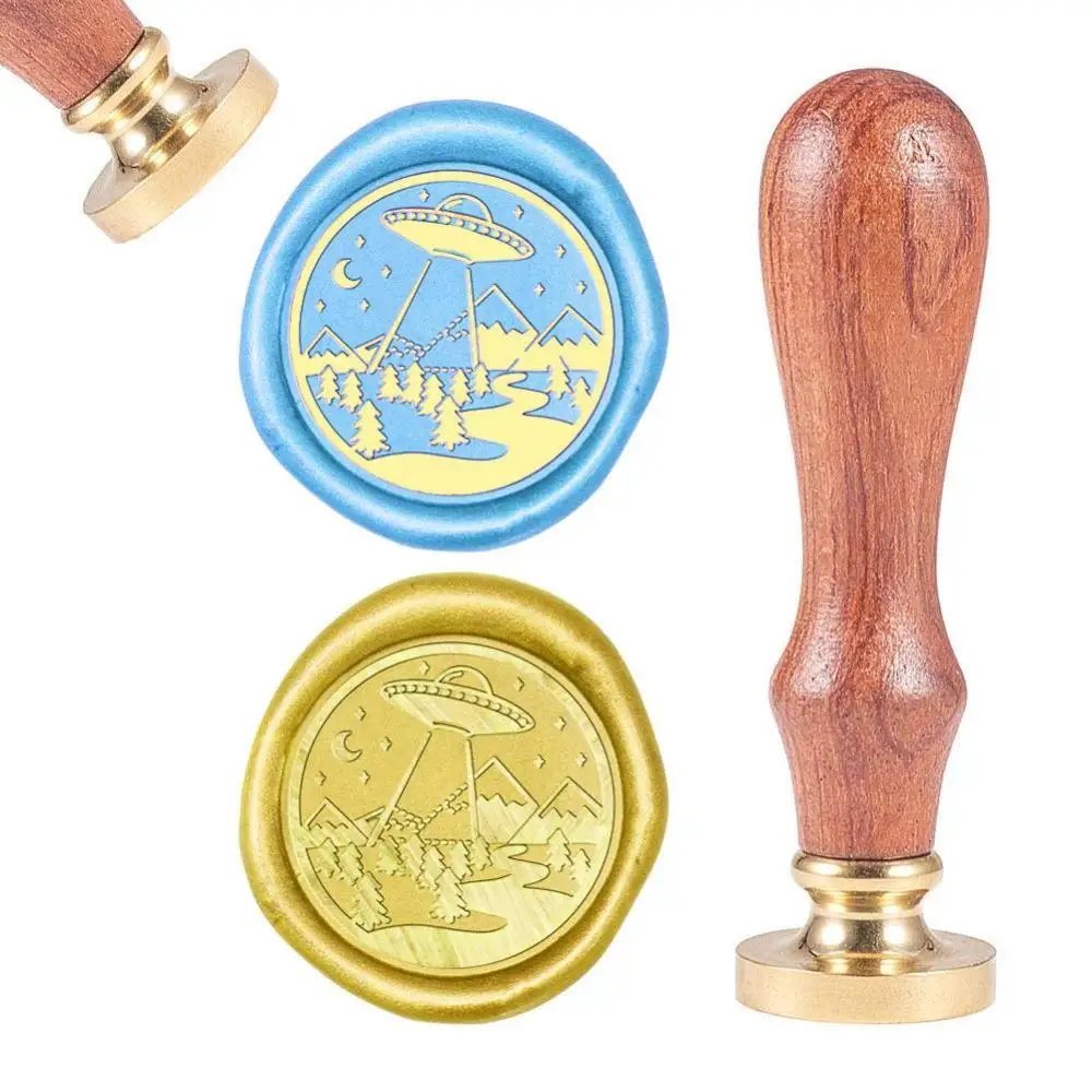 

1PC DIY Scrapbook Brass Wax Seal Stamp and Wood Handle Sets UFO Golden 8.9x2.5cm Stamps: 25x14.5mm