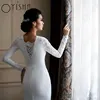 OYISHA Mermaid Appliques Muslim Wedding Dresses Elegant Satin O-Neck Full Sleeve Bridal Gowns Button Classic Vestido De Mariages 4
