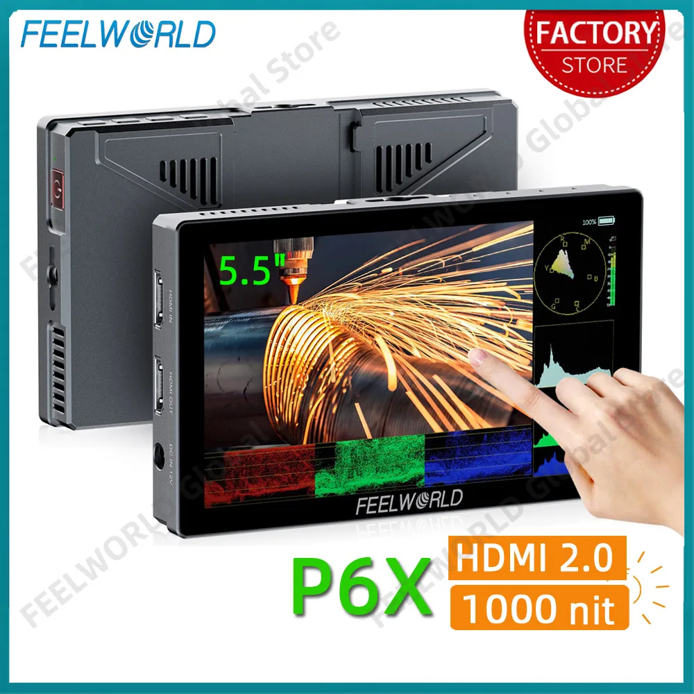 FEELWORLD P6X 5.5インチ 1000nit ポータブルアルミカメラフィールド