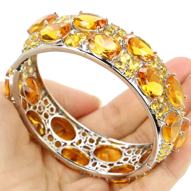 

58g 925 SOLID STERLING SILVER BRACELET Purple Spinel Pink Kunzite Green Amethyst Golden Citrine CZ Daily Wear Bangle Dating