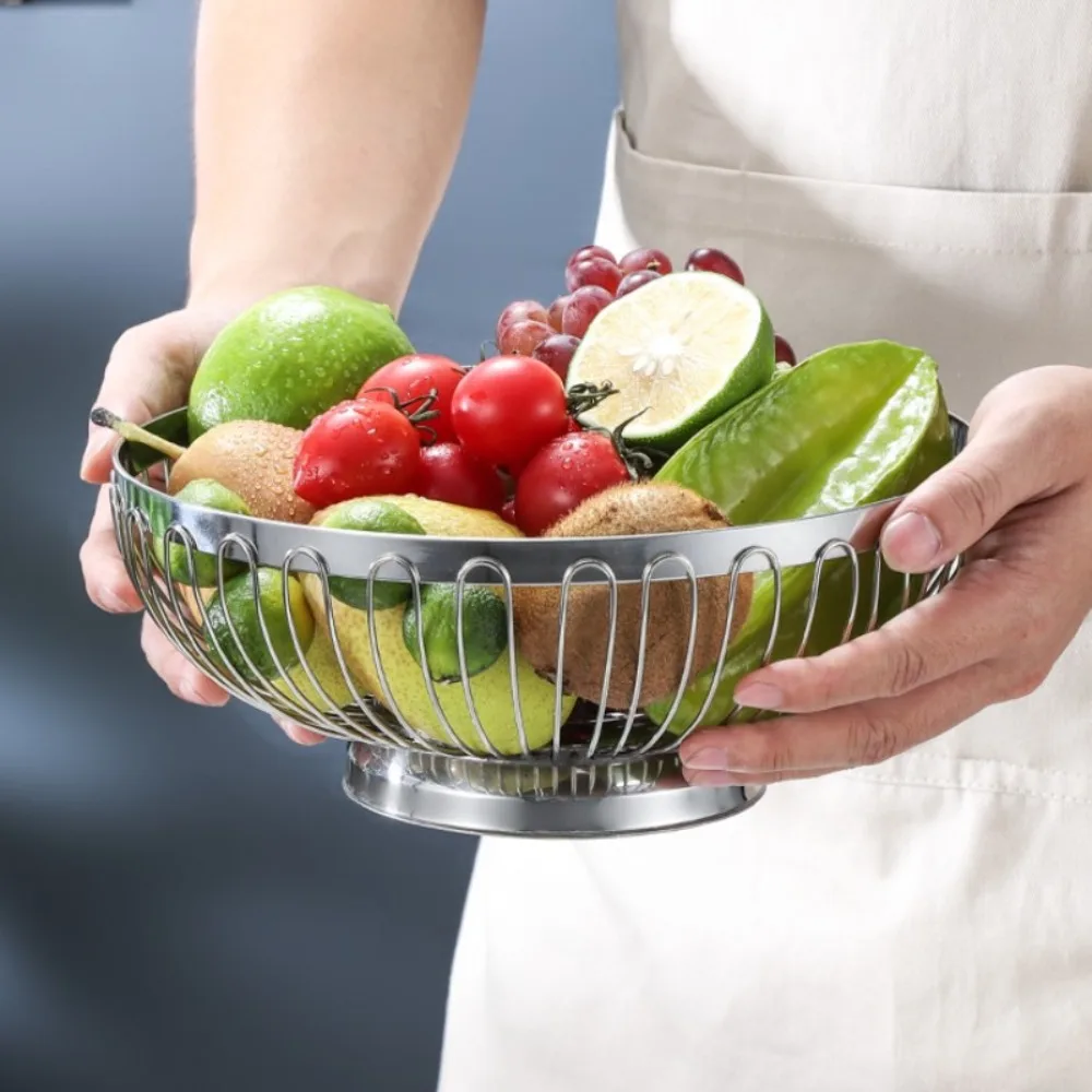 Stainless Steel Wire Fruit Draining Basket Hollow Vegetable Holder Snacks Container Nordic Vegetable Basket Hotel