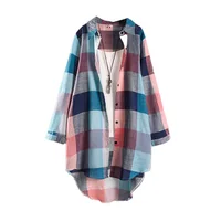 Chemise à carreaux à manches longues pour femmes, chemisiers décontractés, chemisier chic, lin, coton, vêtements à carreaux, Y 6