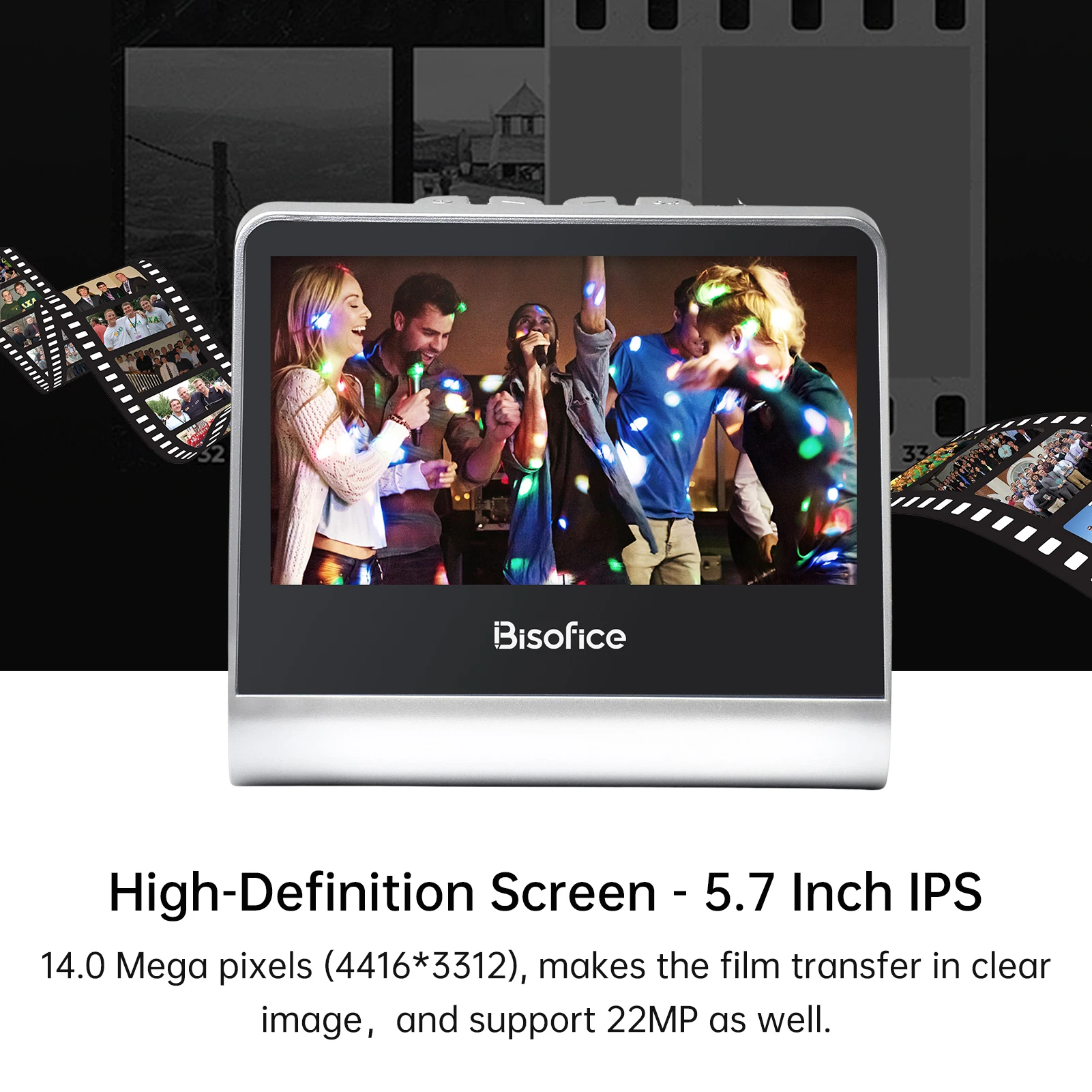 Bisofice 5'' LCD Screen Film Slide Scanner for 135 Film 126KPK /110 Film/Super8/ Monochrome/Slide to Digital JPEG Photos 16GB