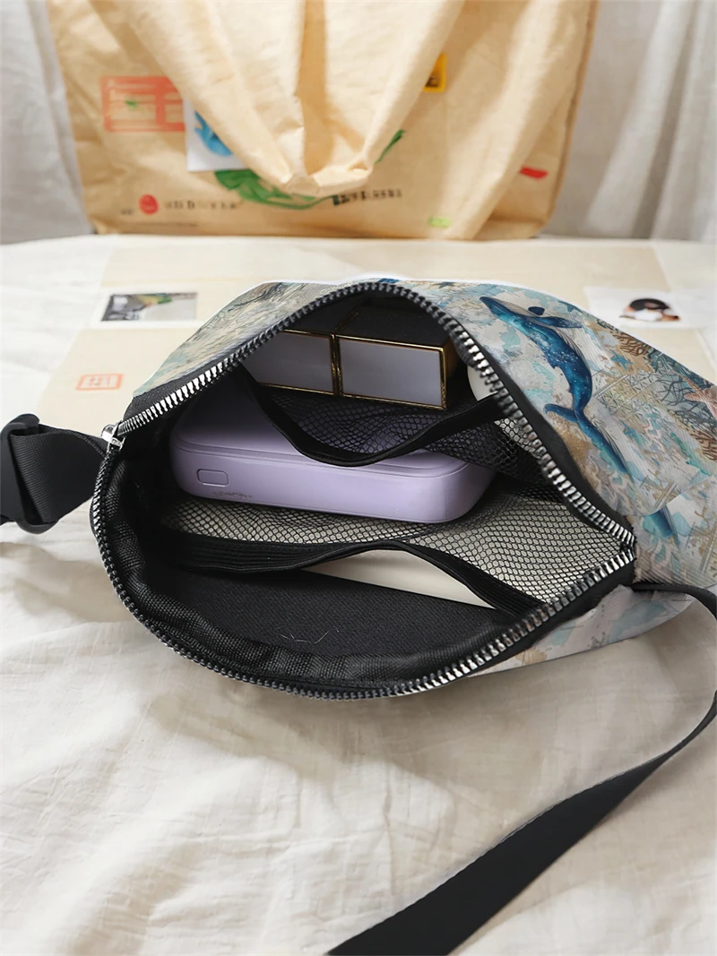 1pc,Whale pattern fashion adjustable crossbody bag, neutral sports waist bag, suitable for running