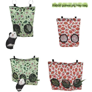 Borsa da fieno sospesa con ganci per coniglietti porcellini d'India mangiatoia per piccoli animali borsa per dispenser di cibo per conigli borsa per l'alimentazione degli animali domestici 2/3 fori