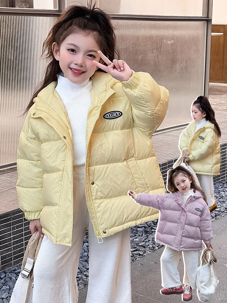 

Children's down and Wadded Jacket Short Winter Cotton-Padded Coat for Girls Thickened Warm Hooded Medium and Big Children Bread