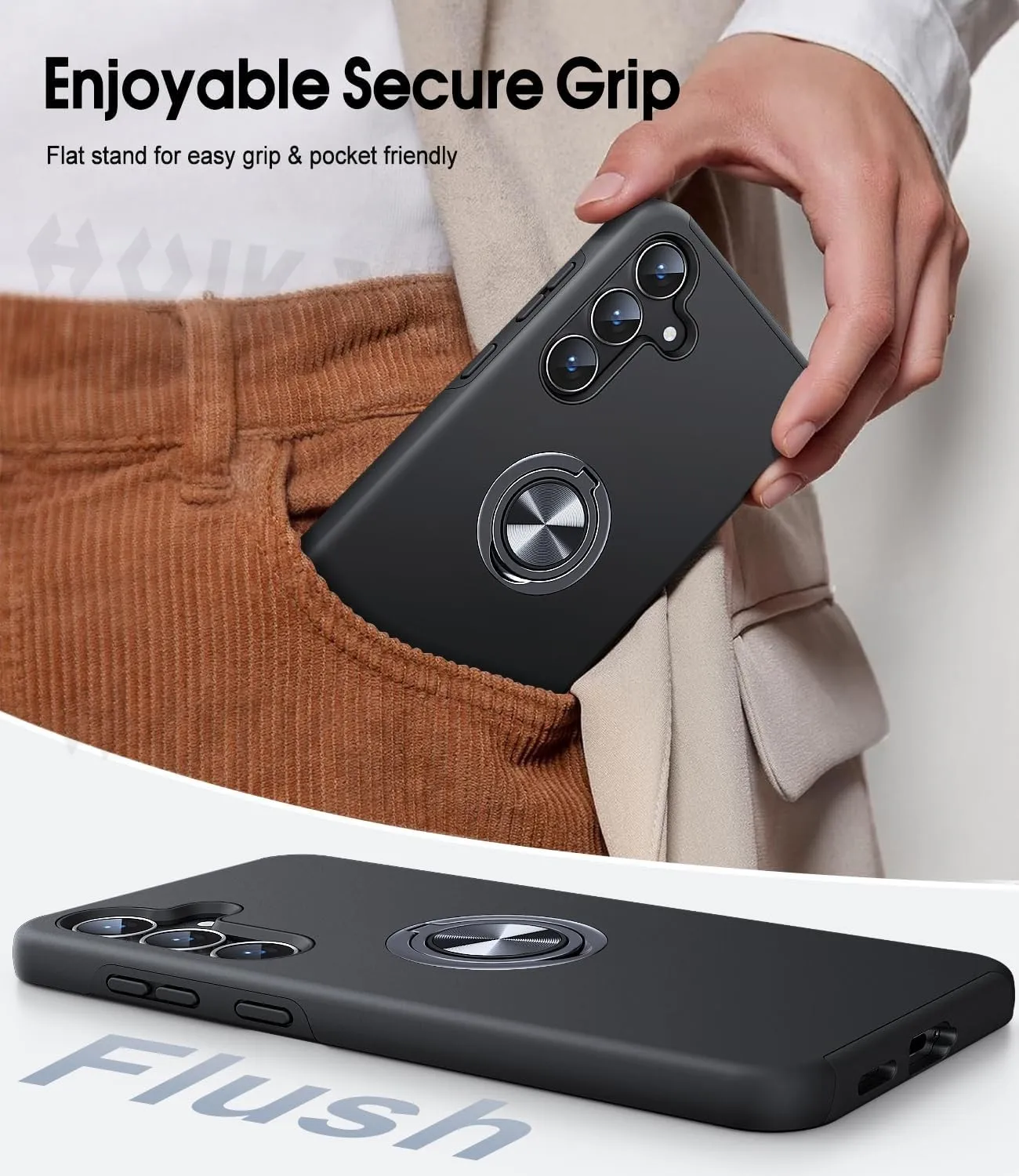 Dual Layer Military Grade Shockproof Metal Ring Slim Fit Phone Case