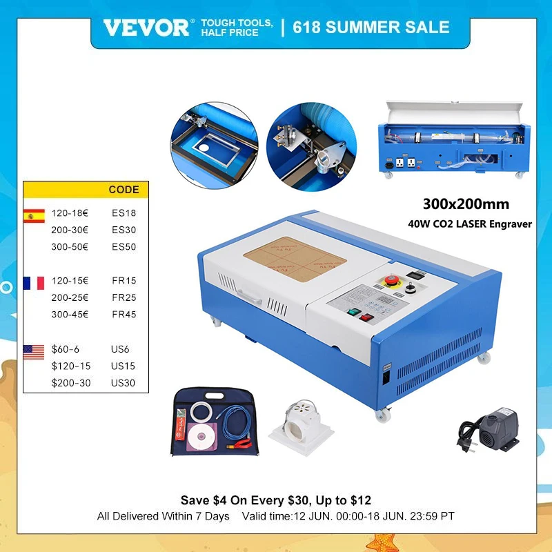 Vevor 40w Co2 Usb Laser Engraving Cutting Machine Laser Printer