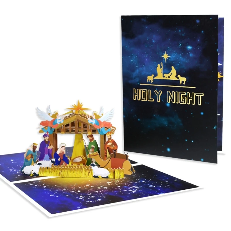 

Festive 3D Christmas Cards Handcrafted with Birth of Jesus on Holy Night Paper Card for Home, Office, and Church Decor