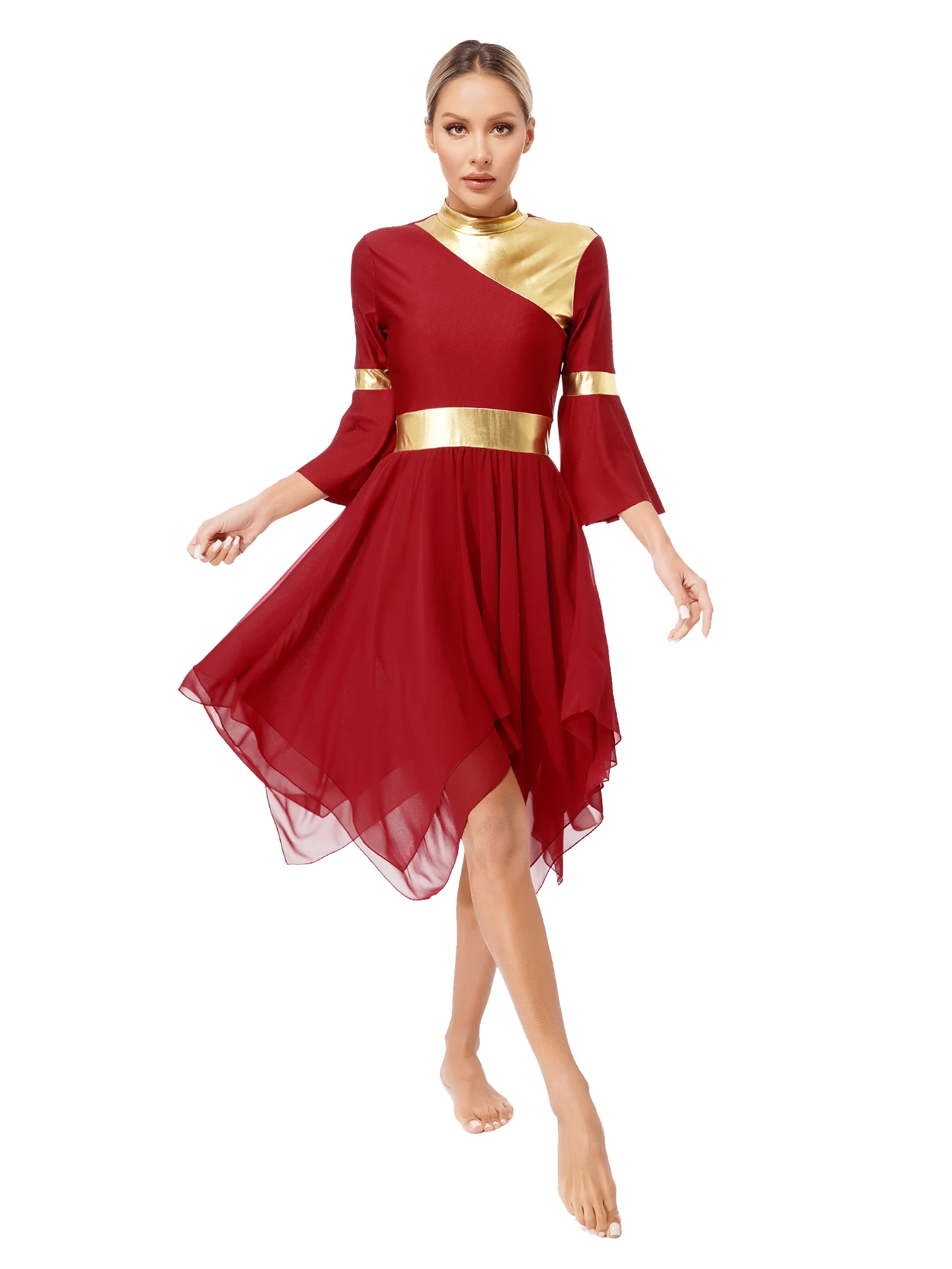Robe De Danse Liturgique Pour Fille - Paillettes, Col Montant, Sans Manches, Ourlet Asymétrique - Taille 6 à 16 Ans - 7