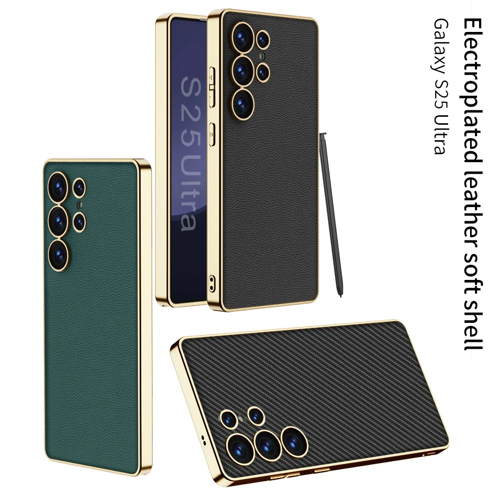 Luxury Plating Vegan Leather Phone Case with Soft TPU Edge and Anti-Drop Protection