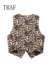 TRAF Spring Summer Women's Leopard Vest 2024 Fashion V-Neck Single-Breasted Vest Top Female Casual Cropped Sleeveless Coat New 3