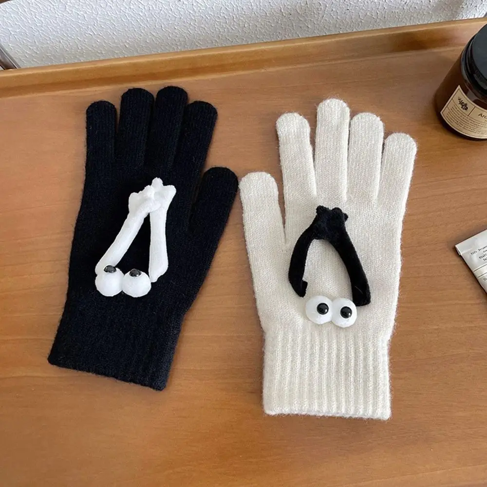 

Touch Screen Hand in Hand Magnetic Knitted Gloves Big Eyed Doll Winter Wool Mittens Wool Mittens Couple Gloves Open Fingered