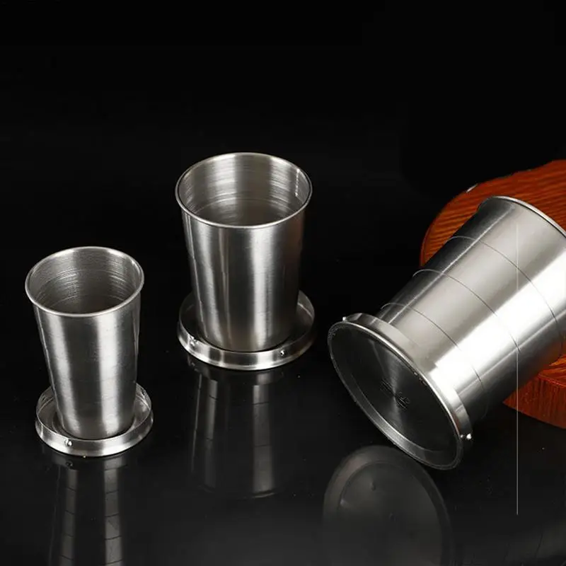 Stainless Steel Folding Cup Portable For Outdoor Travel Retractable Telescopic Collapsibles Cups With Keychain Coffee Cup 2