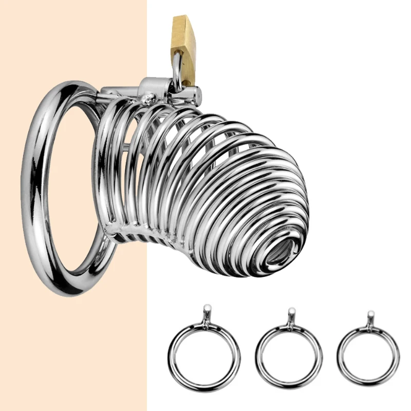 Stainless Steel Chastity Belt Men Anti-Cheating Security Lock 3 Cock Rings BDSM Adult Sex Toys Restriction Device