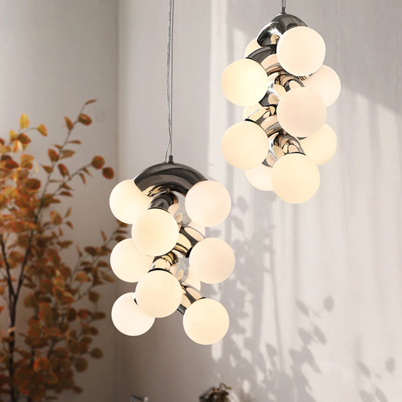 

Postmodern Simple LED G9 White Glass Ball Dining Pendant Lamp Creative Bedroom Living Room Study Lighting Decor Hanging Fixture