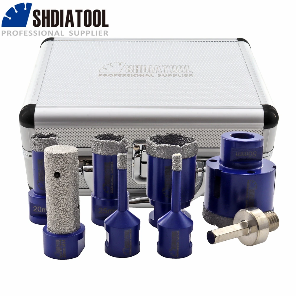 SHDIATOOL 8pcs/Set M14 Diamond Core Drill Bits with Aluminum Box Tile Ceramic Dia6+6+20+25+35+50mm+20mm Finger Bit+Hex Adapter