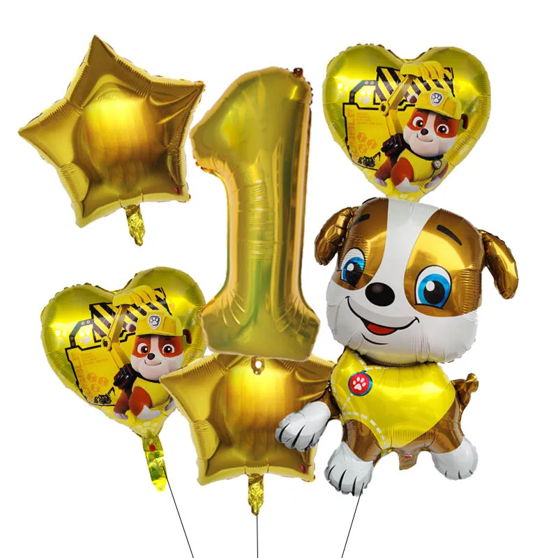 Juego de 6 globos de la Patrulla Canina, Chase Skye, película de aluminio, globos digitales, decoración de cumpleaños para niños, globos, juguetes, suministros para fiestas para niños y niñas