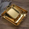 Stainless Steel Square Food Storage Serving Trays with Handle Fruit Bread Barbecue Plate Korean Chicken Fries Snack Dishes 1