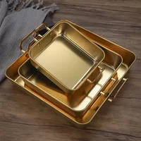 Stainless Steel Square Food Storage Serving Trays with Handle Fruit Bread Barbecue Plate Korean Chicken Fries Snack Dishes 1