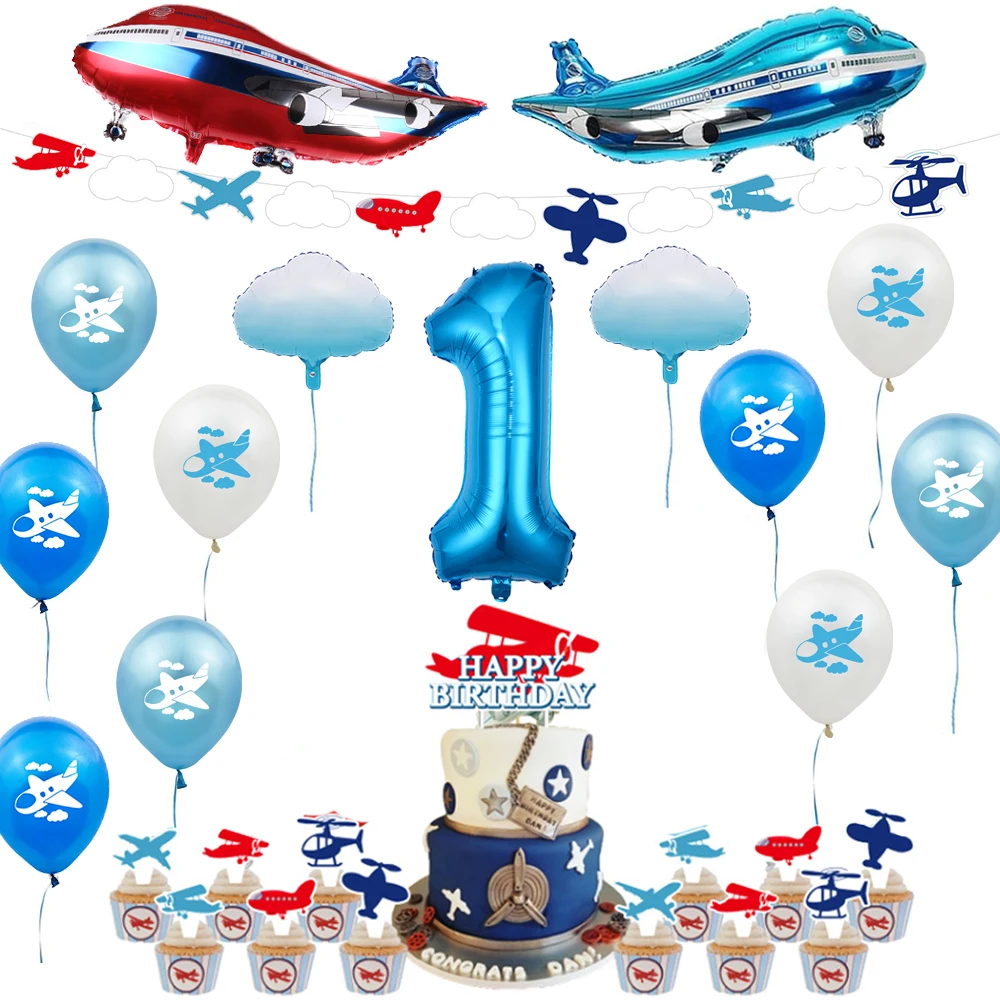 Flugzeug Geburtstag Party Geschirr Set Folie Flugzeug Ballon für Jungen Kinder Flugzeit Fliegen Party Spielzeug Dekore Baby Dusche Liefert – Detail 18