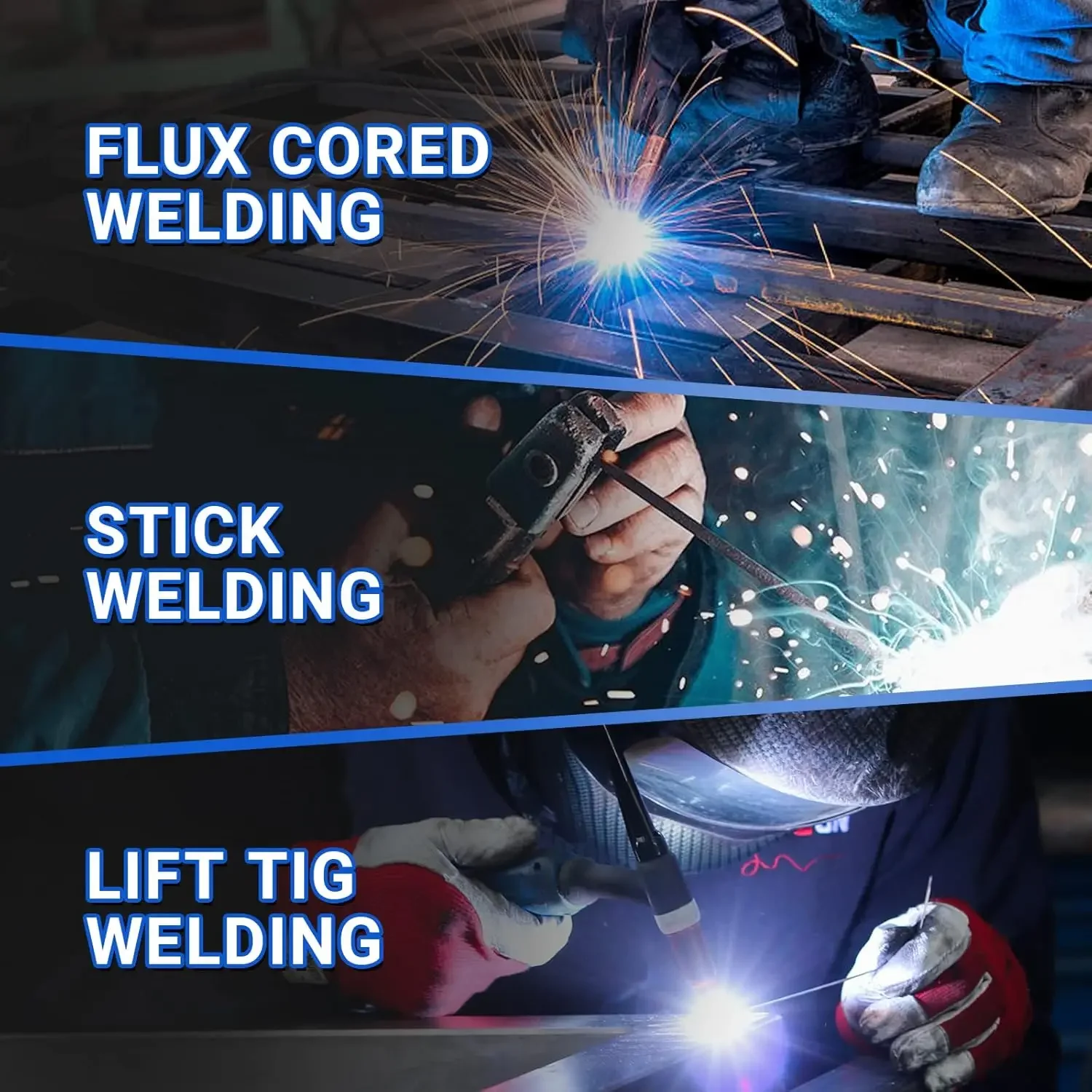 135 Amp MIG Welder, 3 in 1 Multiprocess Welder 110V Flux Core Welder Flux MIG/Lift TIG/Stick Welding Machine Synergic Control 2
