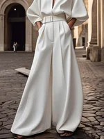Yeezzi Women's White Wide Leg Jumpsuit With Belt 2025 New Half Sleeves Loose Deep V-Neck Elastic High Waist Elegant Jumpsuits - Image 3