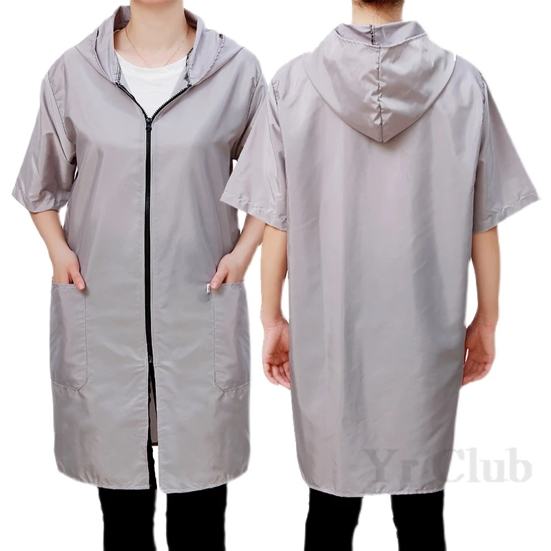 Men's and women's short sleeved thin kitchen waterproof and oil proof cover zippered work clothes aprons coats pet clothes 6