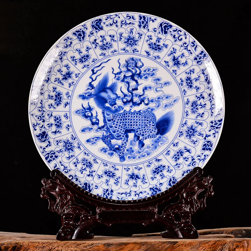 Jingdezhen-Porcelain Display Tray, Pastel Decorative Dish, Blue and White Porcelain, Living Room Decoration, Crafts, 26 cm 3