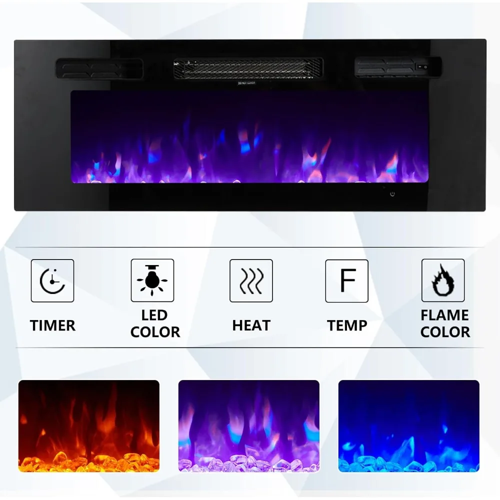 Floating TV Stand with 36" Electric Fireplace, High Gloss Finish Wall Mounted Fireplace Entertainment Center with Storage 2