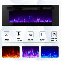Floating TV Stand with 36" Electric Fireplace, High Gloss Finish Wall Mounted Fireplace Entertainment Center with Storage 2