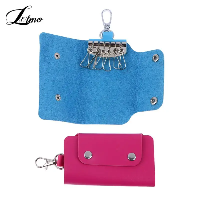 

Portable Leather Housekeeper Holders Car Keychain Key Holder Bag Case Unisex Wallet Cover Simple Solid Color Storage Bag