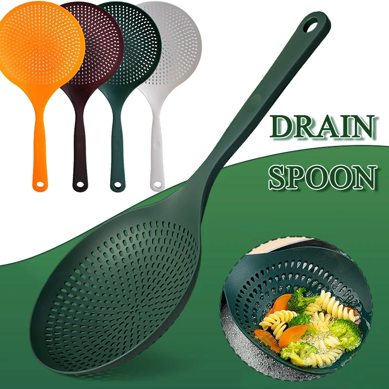 

Colander Spoons Heat Resistant Long Handle Strainers Large Drain Scoop Sieve Food Pasta Noodles Colanders Kitchen Filter Gadgets
