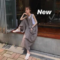 Retro Japanese Plaid Workwear Overalls Women Summer Loose Casual Sli Straight Leg Wide Leg Jumpsuit Trendy High Waist Nin... - Image 4