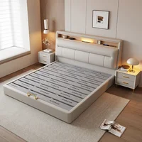 Lit double blanc de style nordique en cuir avec rangement, design pour chambre principale, accessoires de maison 4