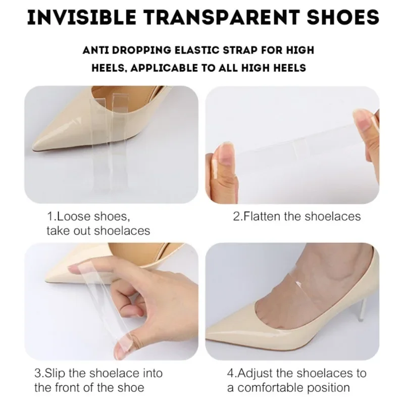 High Heels Invisible Shoelace Shoes Elastic Tightening Strap Transparent TPU Shoelaces Loose High-heel Shoe Anti Fall Fixed Band