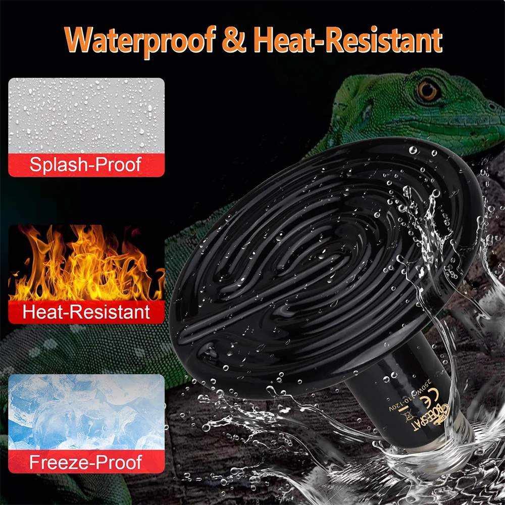 20/50/75/100W Reptile Heating Lamp E27 Ceramic Heat Bulb for Snake Lizard Waterproof Turtle Basking Lamp Amphibians Supplies