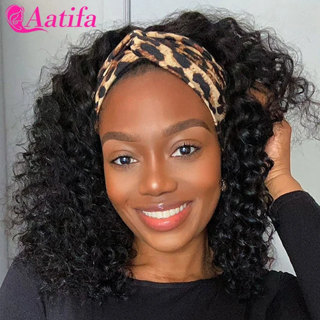 Short Headband Wigs Human Hair Malaysian Kinky Curly Human Hair Wigs Full Machine Headband Wigs For Women Curly Hair Wig 30 Inch Deep Wave Wig