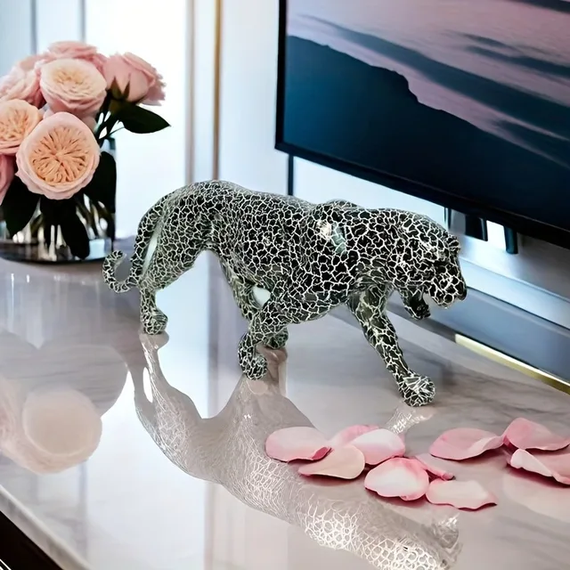 Statue de léopard moderne, sculpture géométrique de guépard en résine, décoration animale réaliste pour la maison, le salon, le bar, le bureau, 73 1