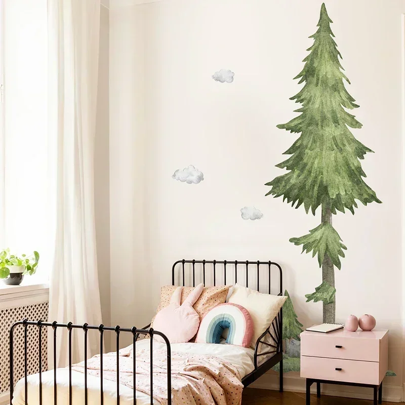 decalmile Adesivi Murali Albero Verde Grande Adesivi da Parete Foglie Uccelli Acquerello Decorazione Murale Camerette Bambini Camera da Letto