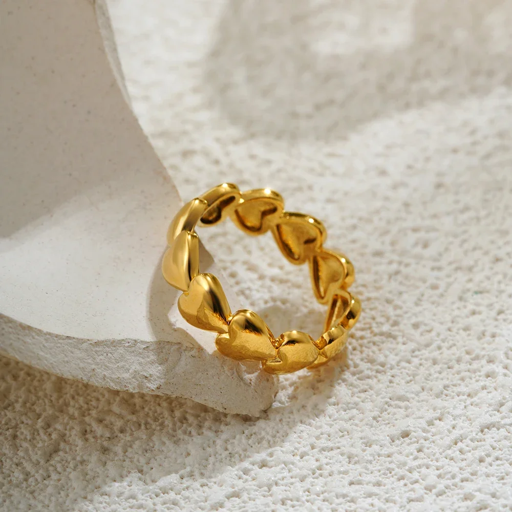 Punk Jewelry Splicing Hearts Together Circle Knuckle Ring Waterproof Statement Stainless Steel Heart Rings Fashion Jewelry 2025