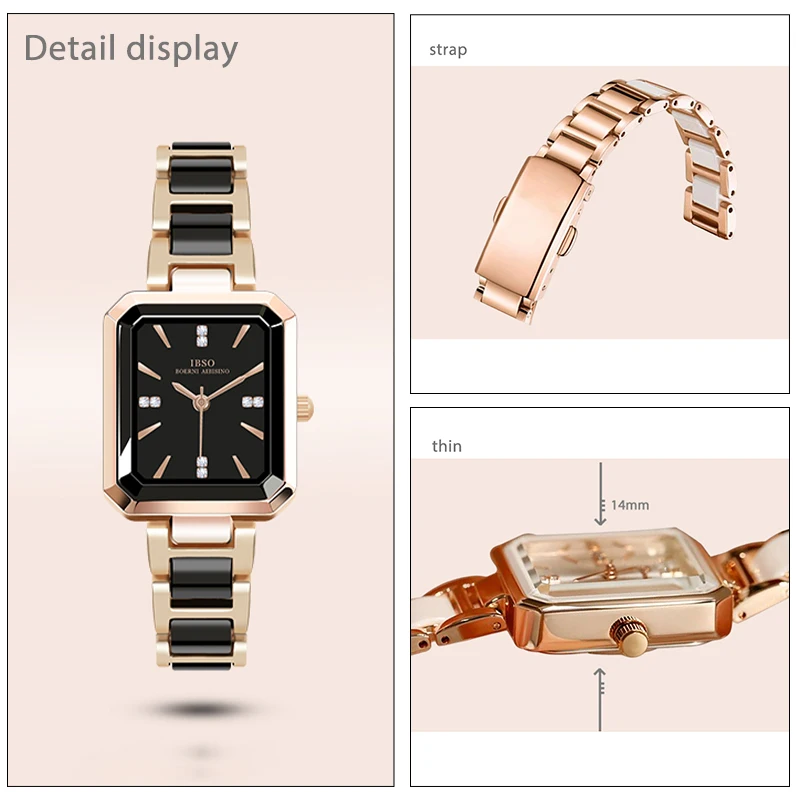 Elegant Women Watches Stainless Steel White Wrist Clock Waterproof Black Quartz Watches Fashion Ladies Rectangular Wristwatches