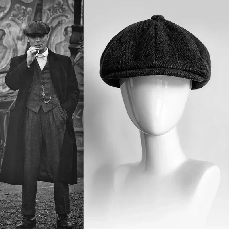 Cotton newsboy cap berets hat 62cm men winter vintage wool