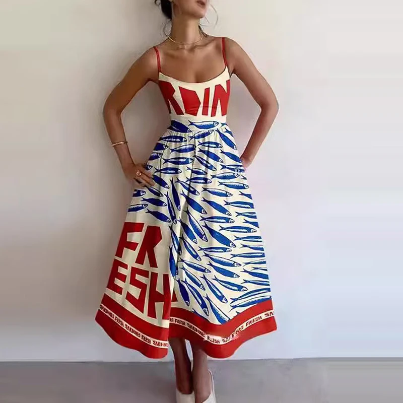 Women Summer Fashion Sexy Style Suspender Long Dress Backless A-Line Elegant Party Vacation Dresses New High Waist Evening Dress 2