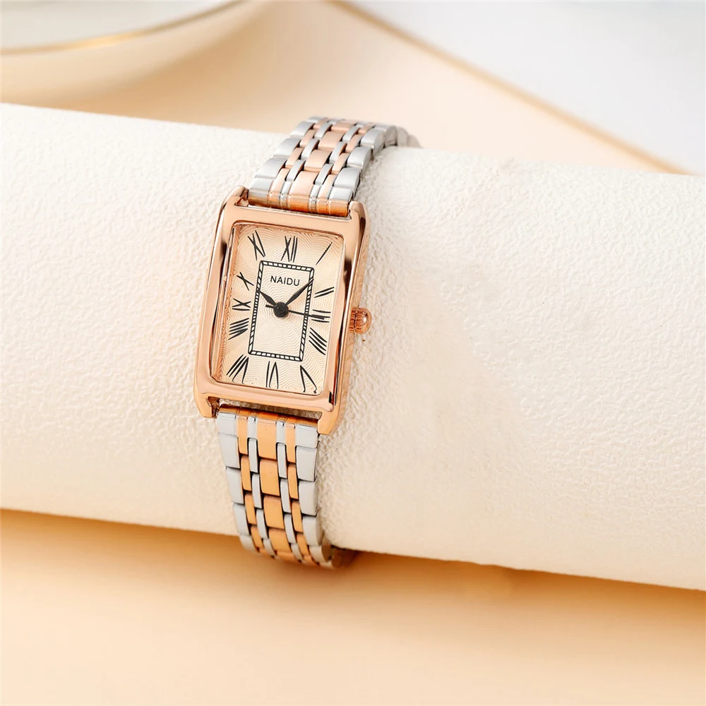 fashion elegant rectangle dial steel band women quartz watch 3