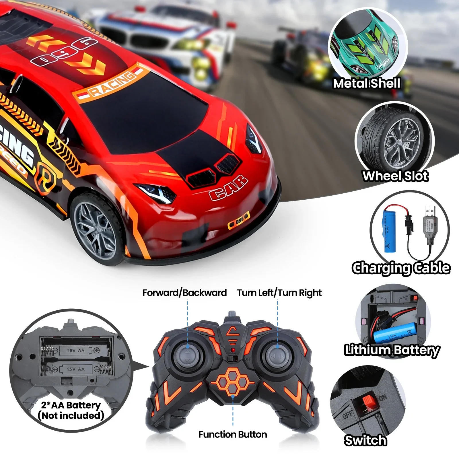 1/24 Metal Shell Remote Control Car Rear Drive Drift Rc Car Flip Light Iron Vehicle Model Adult and Children's Birthday Toy