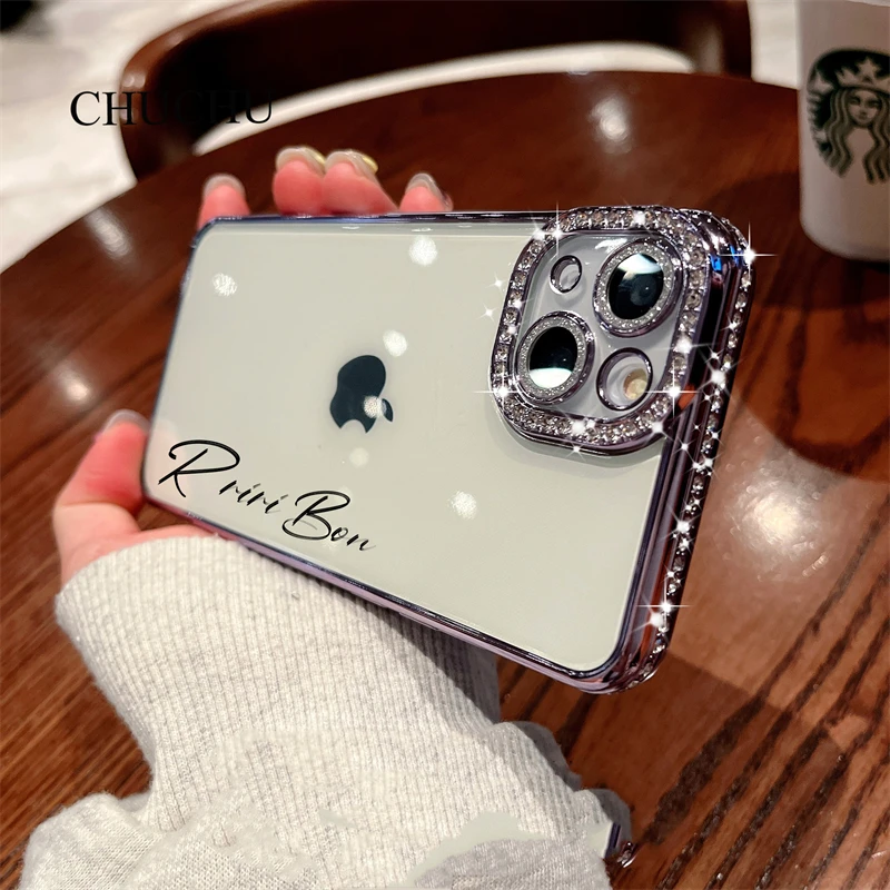 Custom Name Luxury Glitter Diamond Case For iPhone 13 11 12 14 Pro Max X XS XR 7 8 Plus Clear