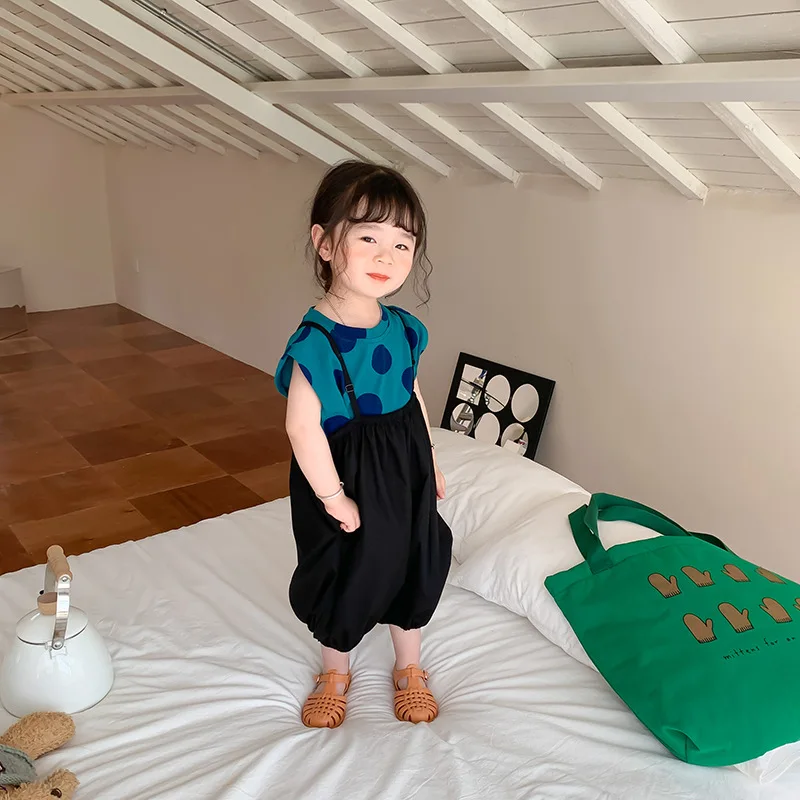 2025 Summer New Korean Baby Girls Solid Versatile Suspender Pants Children Loose Casual Overalls Kids Toddler Lantern Trousers