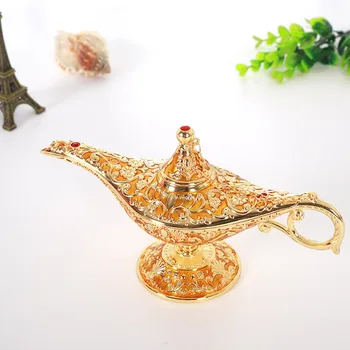 Lampada magica Genie in metallo colorato di grandi dimensioni Lampada a olio retrò dei desideri Vaso bruciatore di incenso Collezione di decorazioni per la casa Decorazioni per la casa souvenir 1