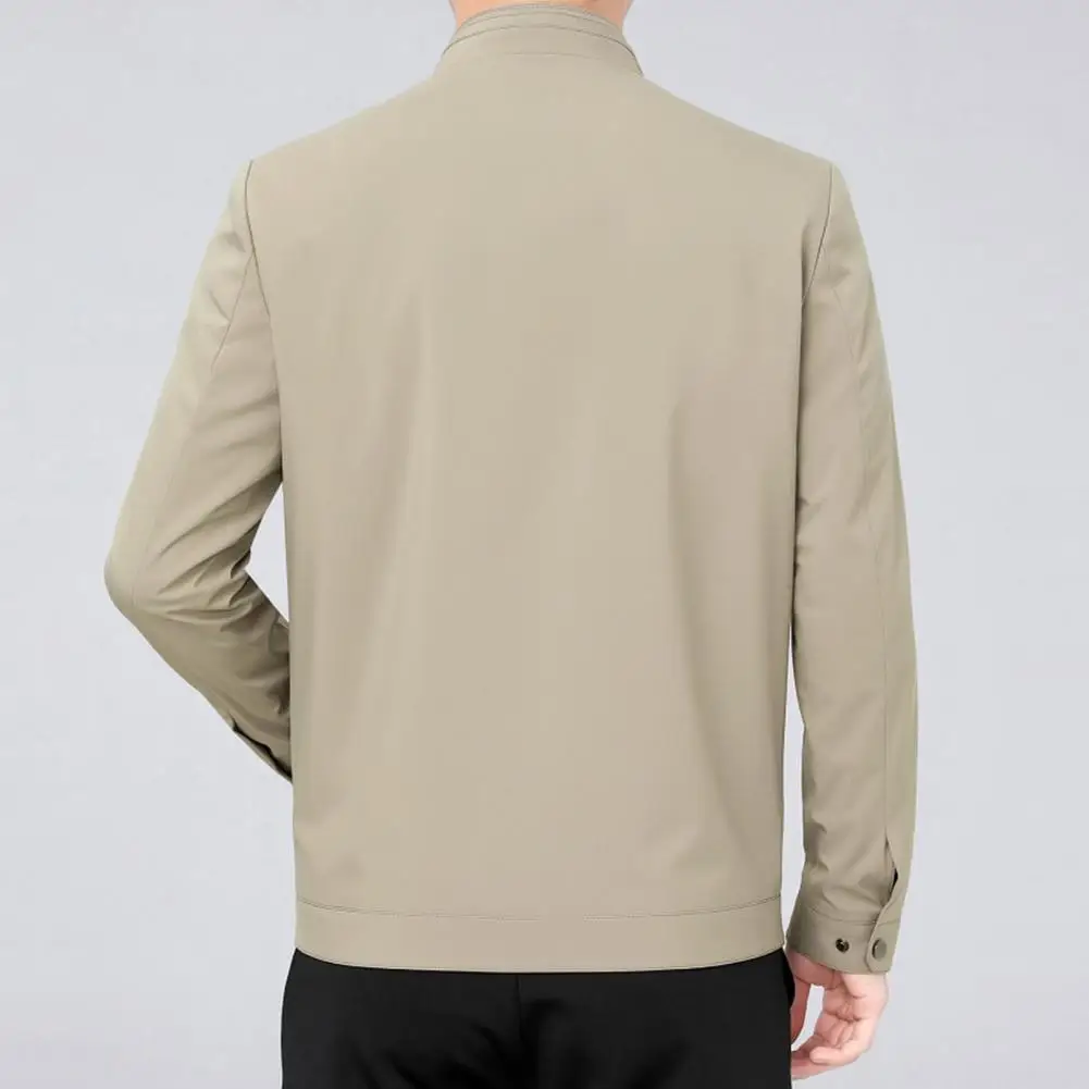 

Versatile Men Jacket Stylish Men's Lapel Collar Business Jacket Slim Fit Solid Color Long Sleeve Zipper Cardigan A Classy